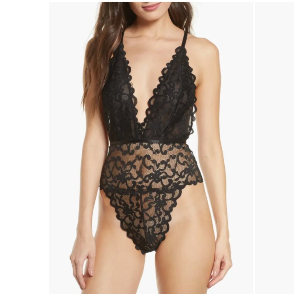 NEW Oh La La Cheri Jeana Plunge Lace Teddy Black L/XL